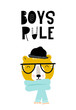 Boys rule - Cute hand drawn nursery poster with cartoon tiger character and lettering in scandinavian style.