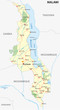 republic of malawi road and national park vector map