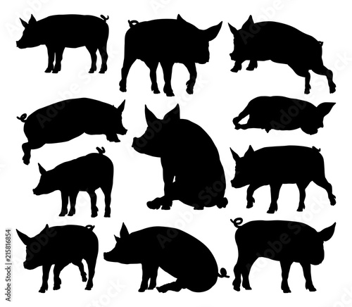Pig Silhouettes Farm Animal...
