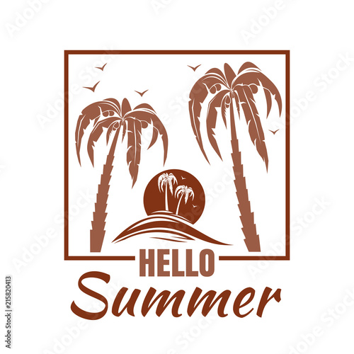 Summer Logo Design With The Sea The Sun Palm Trees And Lettering Hello Summer Vector Illustration Stock Vector Adobe Stock Summer Logo Design With The Sea The Sun Palm Trees And Lettering Hello Summer Vector Illustration Stock Vector Adobe Stock