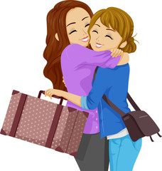 Wall Mural - Teen Girls Friend Travel Hug Illustration