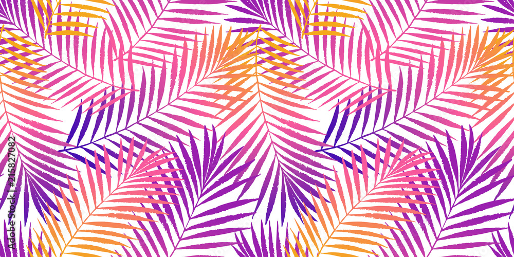 Summer tropical palm tree leaves seamless pattern. Vector grunge design ...