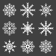 Wall Mural - set of snowflake icons. vector on a gray background.