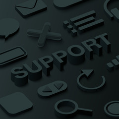 Wall Mural - black 3d support background with ui symbols.