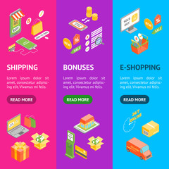 Sticker - Online Shopping Banner Vecrtical Set Isometric View. Vector