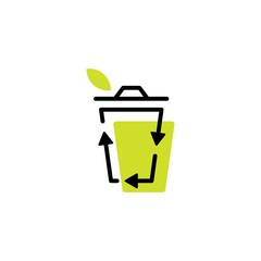 Wall Mural - recycle bin leaf organic logo icon organic line outline monoline color fill style