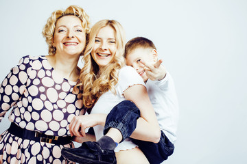 happy smiling family together posing cheerful on white backgroun