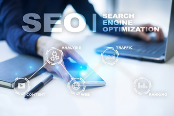 Wall Mural - seo. search engine optimization. digital online marketing andinetrmet technology concept.
