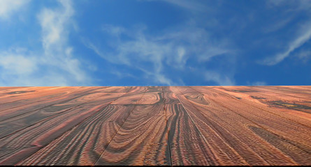 Wooden boards background with sky