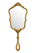 Vintage Hand Mirror Isolated On White, Included Clipping Path