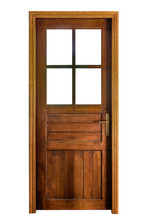 A Wooden Glazed Door With Its Casing Isolated On White Background