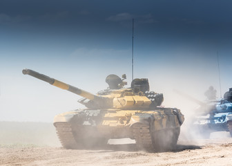 Battle Tank is moving in the desert