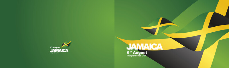 independence day jamaica flag ribbon two fold landscape background