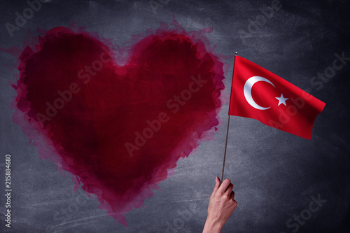 Turk Bayragi Duvardaki Kalp Ve Elde Turk Bayragi Sallamak Buy This Stock Photo And Explore Similar Images At Adobe Stock Adobe Stock