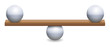 Unstable balance with three iron balls and a wooden board. Symbolic for instability, uncertainty, insecurity or a delicate balancing act. Isolated vector illustration on white background.