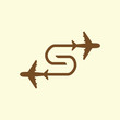 Line Airways S letter logo vector element. Initial Plane Travel logo Template