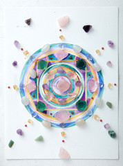Mandala pattern, watercolor painting. with crystal