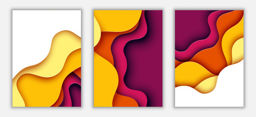 Paper cut of autumn colors vertical A4 banner template abstract background.Vector illustration.