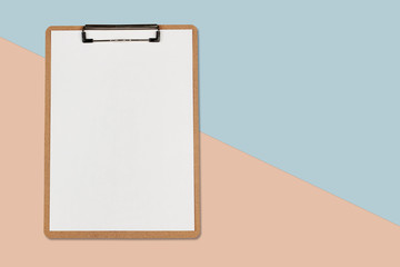 Clipboard with white sheet on pastel color background, Minimal concept