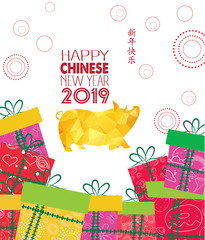 Poster - Creative chinese new year 2019 gifts. Year of the pig. Chinese characters mean Happy New Year