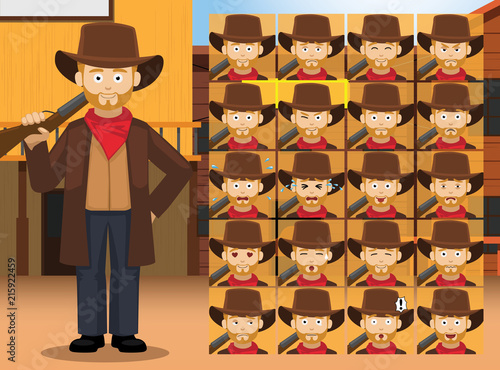 Western Shotgun Man Cartoon Character Emotions