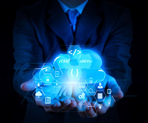 Fototapete -  a Cloud Computing diagram on the new computer interface