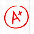A plus grade mark. Best result sign. Excellent done.
