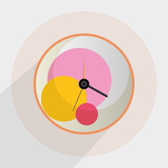  modern clock with modern circles design over pink background, colorful design. vector illustration