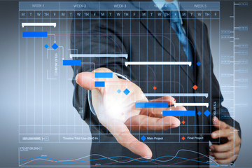 Wall Mural - business man with an open hand as showing something
