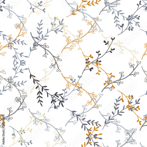 Obraz w ramie Modern vector seamless pattern with hand drawn leaves.