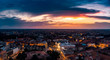 Timisoara downtown aerial view - amazing sunset with beautiful clouds