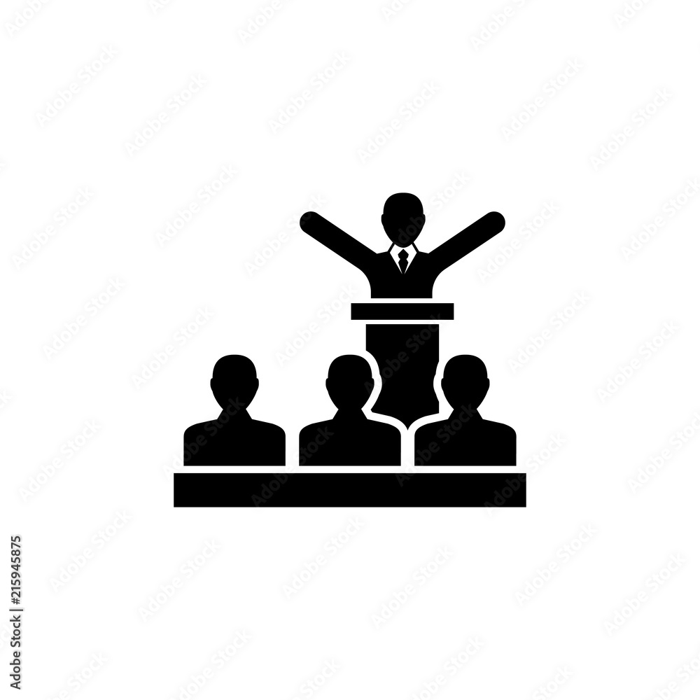 stock-vektorgrafik „speaker president with crowd people. flat