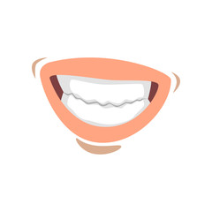 Poster - Smiling female lips with white teeth, emotional mouth of young woman vector Illustration on a white background