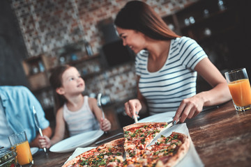 Family on kitchen