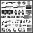 Set of gun range vector bold icon design. Live fire and shooting range signs and symbols.