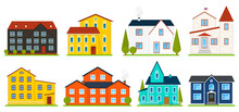 Little Cute House Or Apartments. Family American Townhouse. Neighborhood With Cozy Homes. Traditional Modern Cottage For Infographics Or Application Interface. Building Vector Illustration. Flat Style