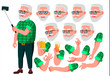 Old Man Vector. Senior Person. Aged, Elderly People. Positive Person. Face Emotions, Various Gestures. Animation Creation Set. Isolated Flat Cartoon Character Illustration