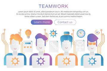 Poster - Team work trendy flat gradient color poster concept illustration for web.
