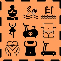  Simple 9 icon set of fitness related [iconsRandom:4] vector icons. Collection Illustration