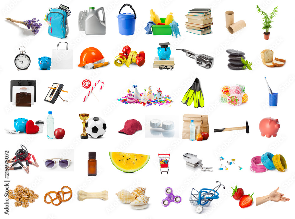 big collection of different objects isolated on white background - obrazy, fototapety, plakaty 