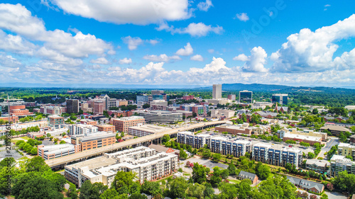 Fotografía Drone Aerial of Downtown Greenville South Carolina SC Skyline