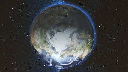 Wall Mural - realistic earth planet, rotating on its axis in space against the background of the star sky. seamle