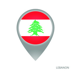 Wall Mural - Map pointer with flag of Lebanon. Gray abstract map icon. Vector Illustration.