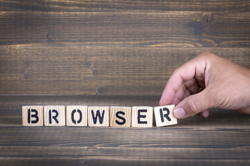 Wall Mural - browser. wooden letters on the office desk, informative and communication background