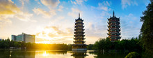 Sunrise Over The Pagodas In Guilin, China