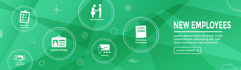 Wall Mural - New Employee Hiring Process icon set  w handbook, checklist, etc