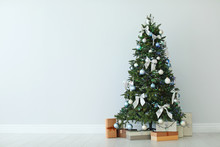 Beautifully Decorated Christmas Tree And Gift Boxes, Indoors
