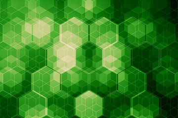 Technology background. Many hexagonal chain with light. Abstract backdrop. Green color tone.