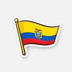 Wall Mural - Sticker national flag of Ecuador with coat of arms on flagstaff