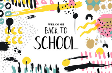 Canvas Print - Trendy vector colorful pattern with brush strokes and letter back to school